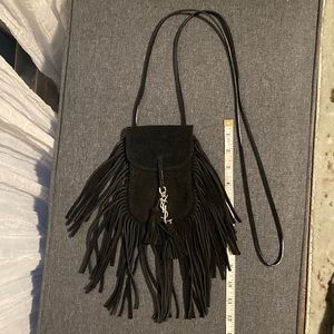 Authentic black suede YSL fringe bag